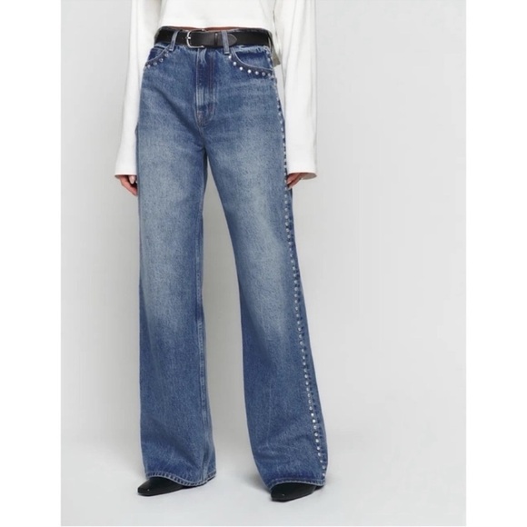 Reformation Cary High Rise Slouchy Wide Leg Jeans Studded Denim Chesapeake 30 - Picture 9 of 12